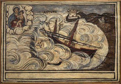 Tidligere voto (ex voto) sjømann, populært tilbud som et løfte om hengivenhet og takknemlighet for sjømannen som overlever til farene ved havet som kommer fra kirken Carmine, Torre del Greco, nær Napoli, Italia fra 1800-tallet av Unknown artist
