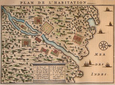 Francois Leguats kart over bosetningen hans på Rodrigues - Le plan de l