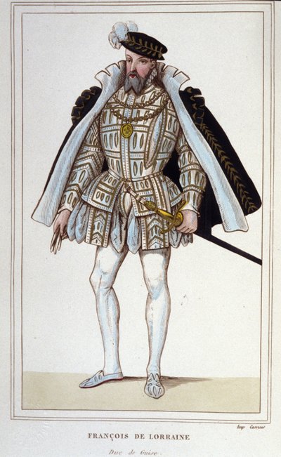 François de Lorraine (1519-1563). hertug av Aumale, deretter 2. hertug av Guise. Fransk generalløytnant. Gravering fra 1830. av Unknown artist