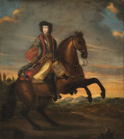 Frederic IV de Holstein Gottorp a cheval - Portrett av Frederick IV (1671-1702), hertug av Holstein-Gottorp til hest, anonym . Olje på lerret av Unknown artist