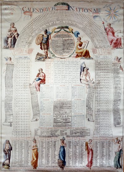 Den franske revolusjonen: nasjonal kalender beregnet for tretti år fra 31/12/1792. Gravering 1792 Paris, Musee Carnavalet av Unknown artist