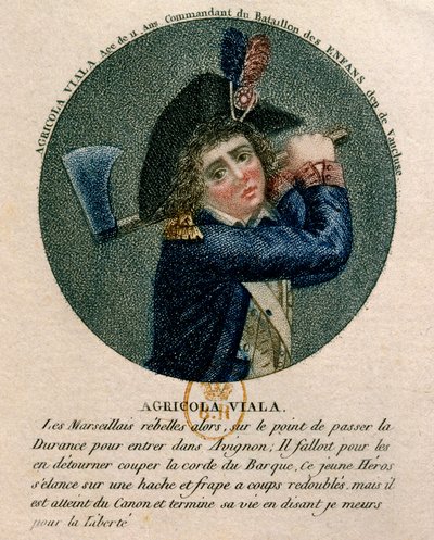 Fransk revolusjon: portrett av den unge Joseph Agricol Viala (1780-1793) som deltok i Marseille-opprøret i 1793. Han er en representant som holder en øks. Paris fra 1700-tallet, B.N av Unknown artist