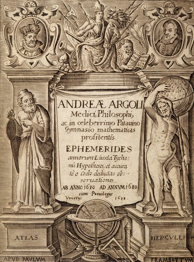 Frontispice av "Ephemerides" med Hercules og Atlas av Andreas Argoli av Unknown artist