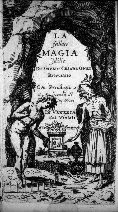 Frontispice av en bok som viser hekser som utfører magiske ritualer av Unknown artist