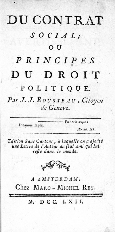 Frontispice of the Social Contract or Principles of Political Law av Jean Jacques Rousseau (1712-1778), trykt i Amsterdam i 1762 av Unknown artist