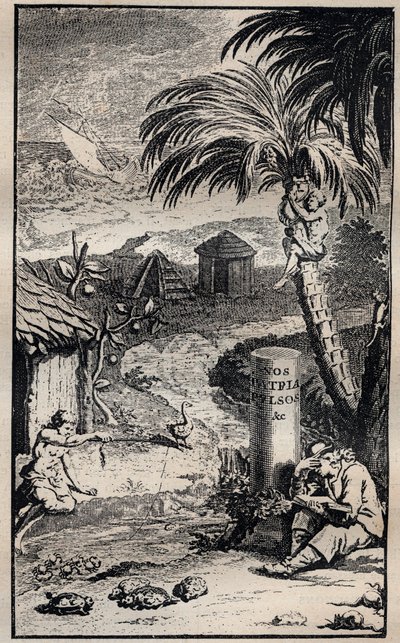 Frontispice of the book “” Voyages et aventures de Francois Leguat et de ses compagnons en deux isles desertes des Indes Orientale”” by Francois Leguat (1637-1735) French explorer - 1708 av Unknown artist