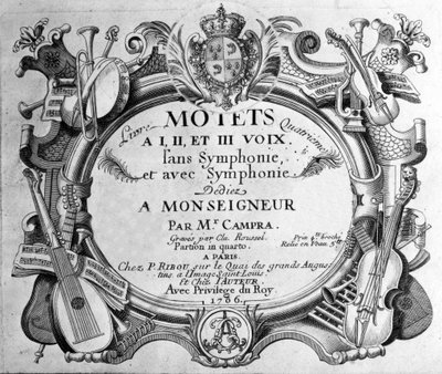 Frontispice of the score of the fourth book of motets by Andre Campra. 1706 av Unknown artist