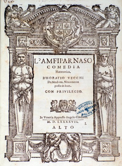 Frontispice fra Amfiparnaso madrigalkomedie av Orazio Vecchi av Unknown artist
