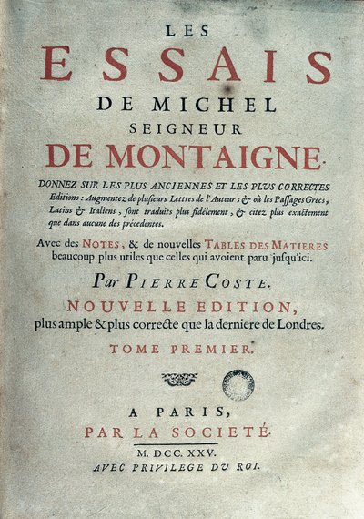 Frontispice av "" Les essays "" av den franske forfatteren og humanisten Michel de Montaigne (1533-1592). 1725 Barcelona. Biblioteca de Catalunya av Unknown artist
