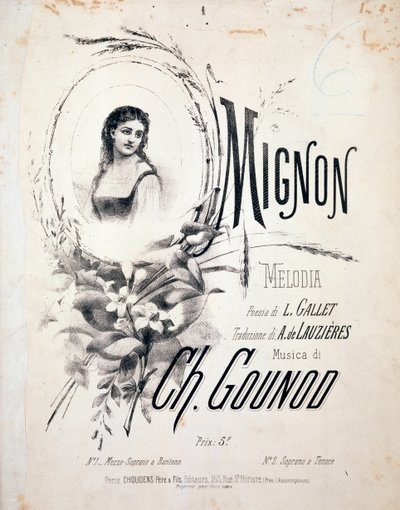 Frontispice of Mignon, melodi av Charles Gounod (1800-tallet) av Unknown artist