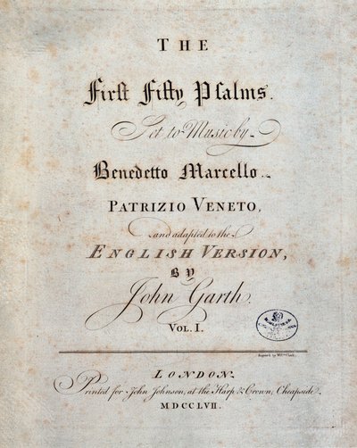 Frontispice av de femti første salmene, av Benedetto Marcello av Unknown artist