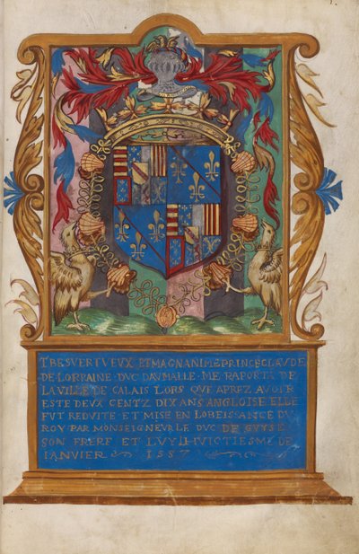 Frontispiece med våpenskjoldet til Claude de Lorraine, hertug av Aumale av Unknown artist