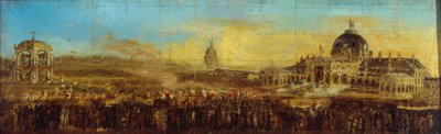 Feiring av 10. mai 1852 på Champ-de-Mars; prinspresidentens avreise etter flaggenes velsignelse. Nåværende 7. arrondissement, Paris, mellom 1847 og 1857 (olje på lerret) av Unknown artist