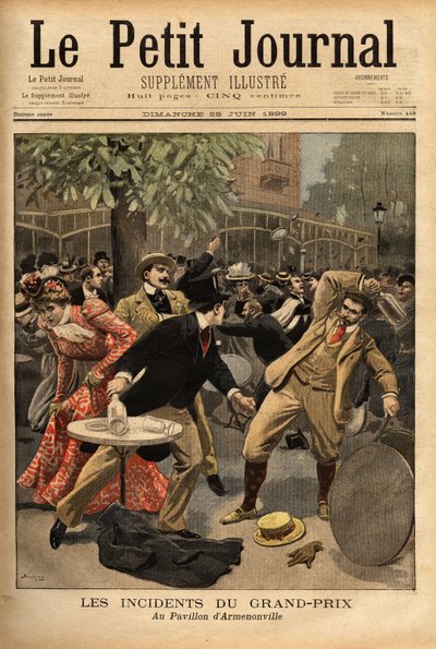 Generell kamp ved Longchamp Grand Prix-løpene, hvis opprinnelse skyldes erklæringene fra Charles Dupuy (1851-1923), innenriks- og religiøse anliggender, som begeistret de nåværende innbyggerne ved å få dem til å tro at trusler mot republikken ( av Unknown artist