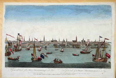 Generell utsikt over Amsterdam tatt fra havet fra 1700-tallet (gravering) av Unknown artist