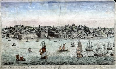Generell utsikt over Lisboa, hovedstaden i Portugal - gravering av Unknown artist