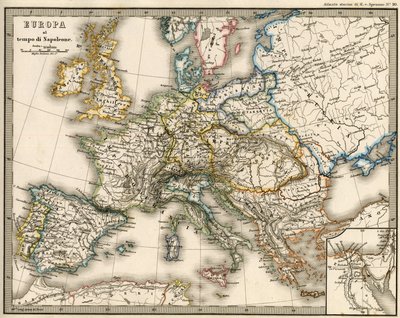 Geografisk kart over Europa på tiden til Napoleon I. I "Atlante Storico Geografico" av K. von Sruner av Unknown artist