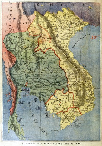 Geografisk kart over kongeriket Siam - i "" Le petit journal"" av Unknown artist
