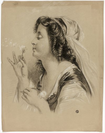 Jente som blåser på en løvetann (rekto); Profil av en jentehode (verso) av Unknown artist