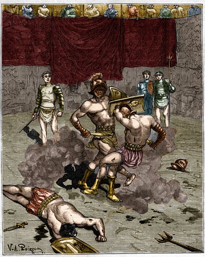 Gladiatorkamp. 1800-talls gravering. av Unknown artist