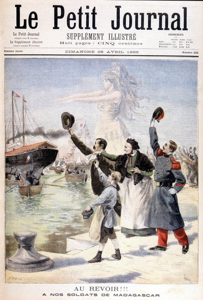 Farvel til våre soldater fra Madagaskar: avgang fra den franske ekspedisjonen til Madagaskar - i "" Le Petité Journal"" av 28.04.1895 av Unknown artist