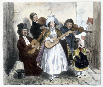 Gruppe gatemusikanter, sent på 1800-tallet av Unknown artist