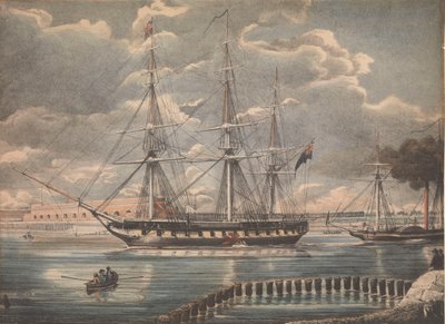 HMS #39;Active#39; (litografi, farget) av Unknown artist