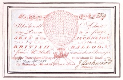 Halvguinea-billett for ballongoppstigning på Tottenham Court Road, London, 23. mars 1785 av Unknown artist