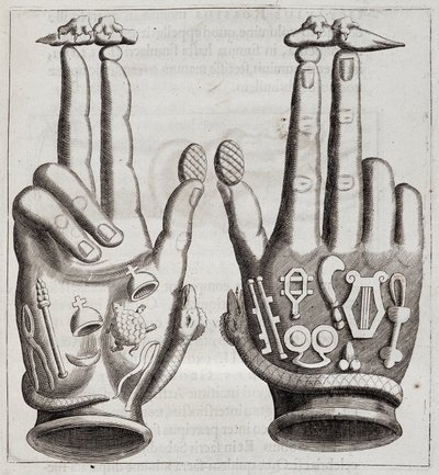 Hender i «Mensae Isiaca» (tale av gudenes store mor, seglene hennes, juvelene og amuletter og noen av figurene hennes) av Unknown artist