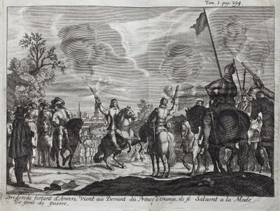 Henri, greve av Brederode (Hendrik Graaf van Brederode) (1531-1568), forlater Antwerpen (Nederland, Nederland), kommer til fronten til William I av Orange-Nassau (Orange Nassau), prins av Orange (eller Guillaume den taciturne) av Unknown artist