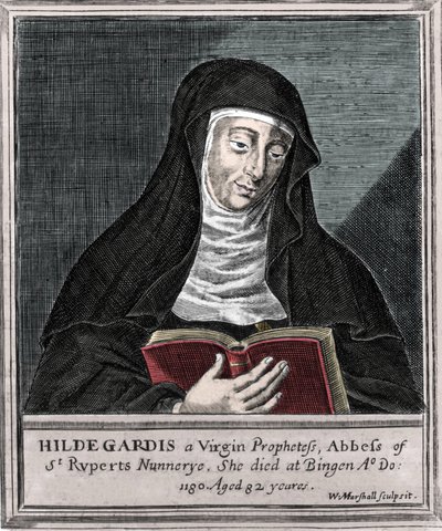 Hildegard av Bingen - Representasjon av den hellige Hildegarde (Hildegard) (1098-1179) av Bingen”” Gravering av 1800-tallet av Unknown artist