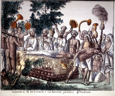 Hinduisme: kremasjonsscene. Privat Coll. av Unknown artist