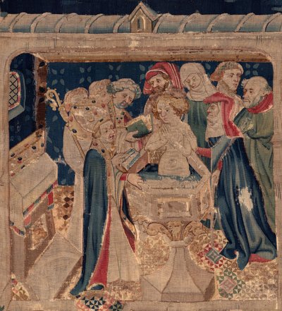 History of Saint Piat og Saint Eleuthère, Scene 13: dåp av Blanda (Hvordan de gode hellige døpte dattertribunen som samlet inn penger ved et veldig stort mysterium: Blande som var en mor til den gode helgen). Detalj. av Unknown artist