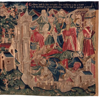 Historien om Saint Piat og Saint Eleuthère, scene 14: Pesten knekker byen Tournai. av Unknown artist