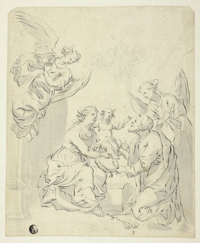 Hellig familie med engler av Unknown artist