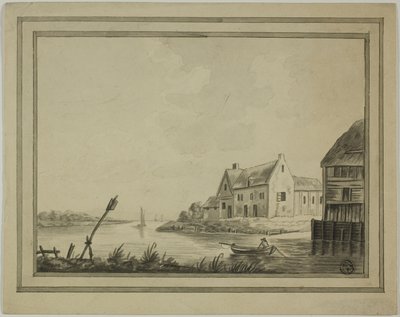 Hus ved elven eller kanalen av Unknown artist