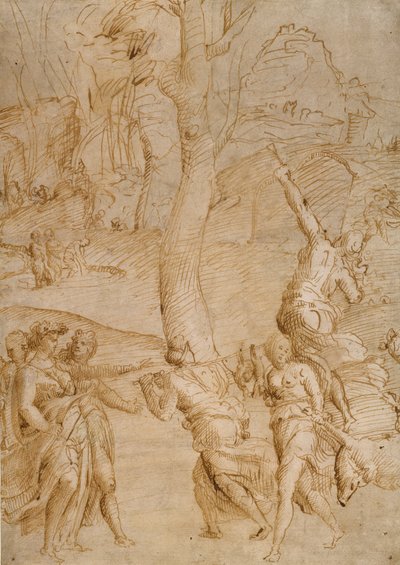 Jaktscene (rekto); To studier av et par liggende elveguder (), en sarkofagfront () på baksiden av Unknown artist