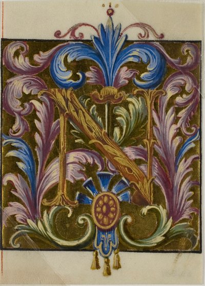 Opplyst initial «N» med akantusblader fra en korbok av Unknown artist