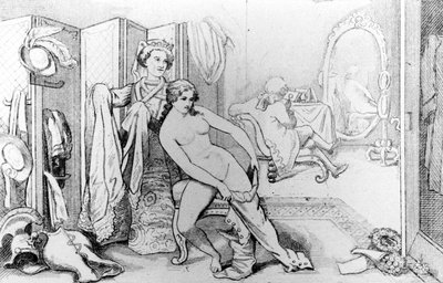 Illustrasjon som viser Casanova og en naken kvinne - i "History of my life"" av Casanova. Brussel 1872. av Unknown artist