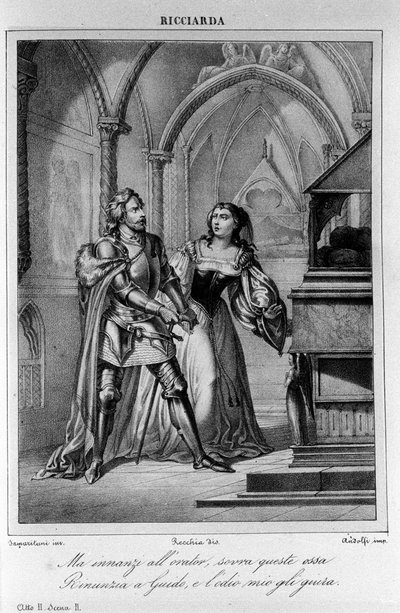 Illustrasjon for scene 2 av akt II av "Ricciarda"" av den italienske poeten og dramatikeren Ugo Foscolo (1778-1827) 1800-tallet av Unknown artist