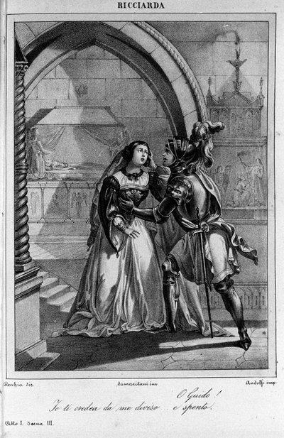 Illustrasjon for scene 3 av akt I av "Ricciarda"" av den italienske poeten og dramatikeren Ugo Foscolo (1778-1827) 1800-tallet av Unknown artist