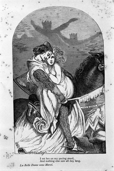 Illustrasjon for "den vakre damen uten barmhjertighet" av poeten John Keats (1795-1821) 1800-tallet av Unknown artist