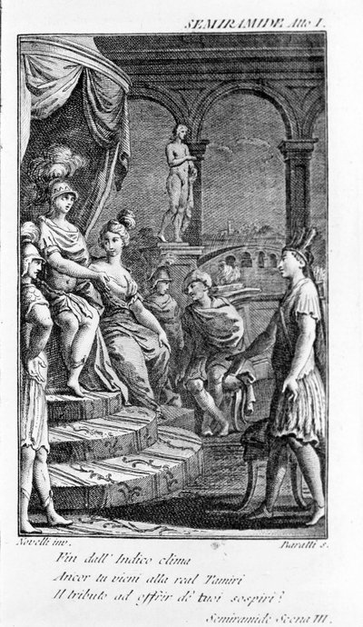 Illustrasjon av Sémiramis, verk av Antonio Salieri (1750 - 1825). Hefte av Pierre Metastase (eller Pietro Metastasio). 1. lov, sc. III. av Unknown artist