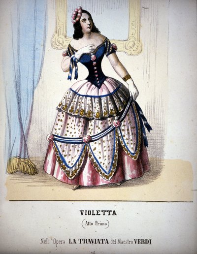 Illustrasjon av karakteren til Violetta Valéry i Giuseppe Verdis "Traviata". Gravering av 1800-tallet. av Unknown artist