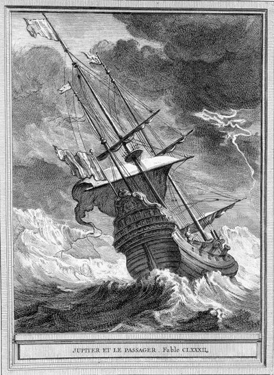 Illustrasjon av fabelen "" Jupiter og passasjeren"" av Jean de La Fontaine av Unknown artist