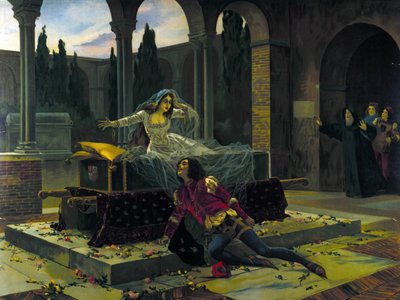 Illustrasjon av den siste scenen av balletten "Romeo og Julie" av Piotr eller Petr Ilyich Tchaikovsky (eller Tchaikovsky eller Ciajkovskij eller Tchaikowsky av Unknown artist