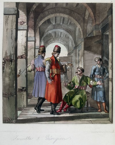 Imerette og georgisk, Kaukasus. I "" Den gamle og moderne drakten"" av Unknown artist