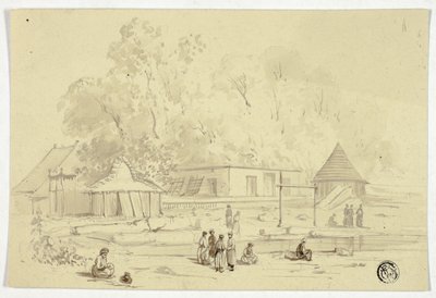 Indisk landsby ved siden av bekken av Unknown artist