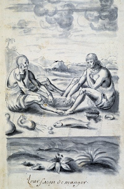 Indianere som nærer seg selv - i ""Dialog eller intervju av en franskmann med en villmann"" av Unknown artist