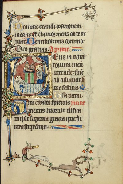Initial D: Jesu fødsel; Initial V: En munk i bønn av Unknown artist